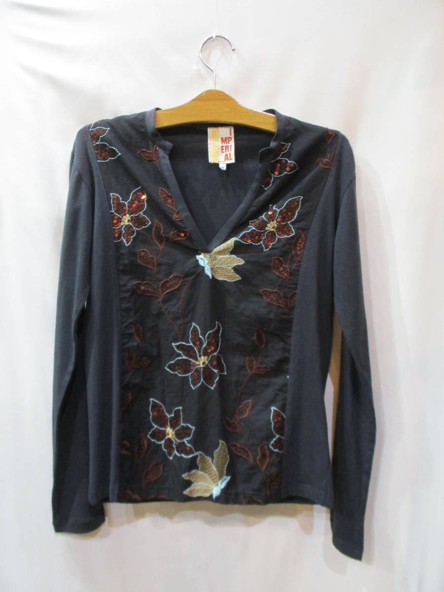 INPERIAL Italy イタリア製 インペリアル 綺麗なスパンコール 刺繍 長袖 カットソー ブラウス 新品未使用品 ユニセックス拍卖