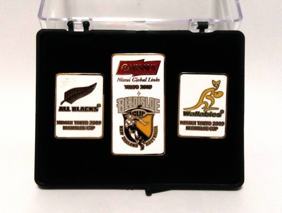 ラグビー ブレディスローカップ2009 ピンバッジ ピンズ 3種セット オールブラックス対ワラビーズ 記念品 レア ALL BLACKS Wallabies拍卖