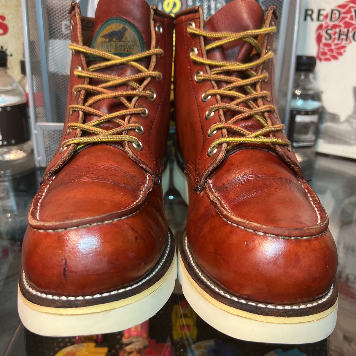 1995年製 レッドウイング875 7.5D約26㎝ 半円犬タグ 赤茶オロラセット モックトゥ ヴィンテージ オイルアップ洗浄除菌仕上済!ソールバリ山拍卖