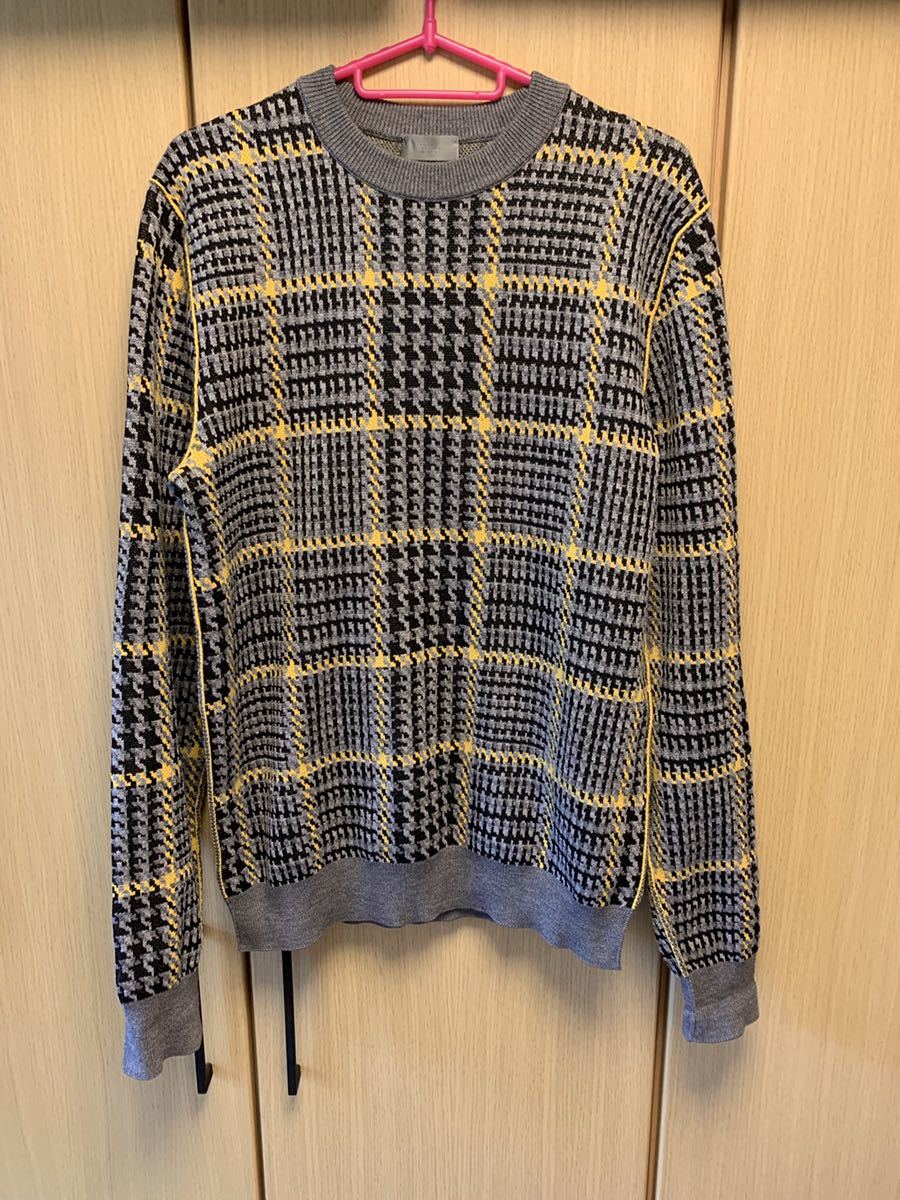 正規 15AW Dior Homme ディオールオム KRIS VAN ASSCHE クリスヴァンアッシュ 千鳥格子 ニット 灰黄 S 533M665ZT011拍卖