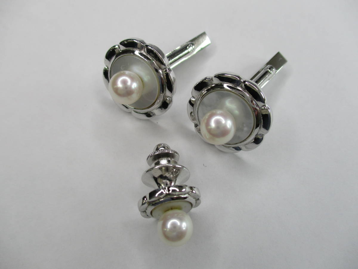 S-851 シルバー カフス ネクタイピンセット 本真珠 拍卖