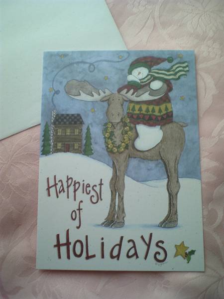 USA クリスマスカード ☆;:スノーマンとトナカイ 拍卖