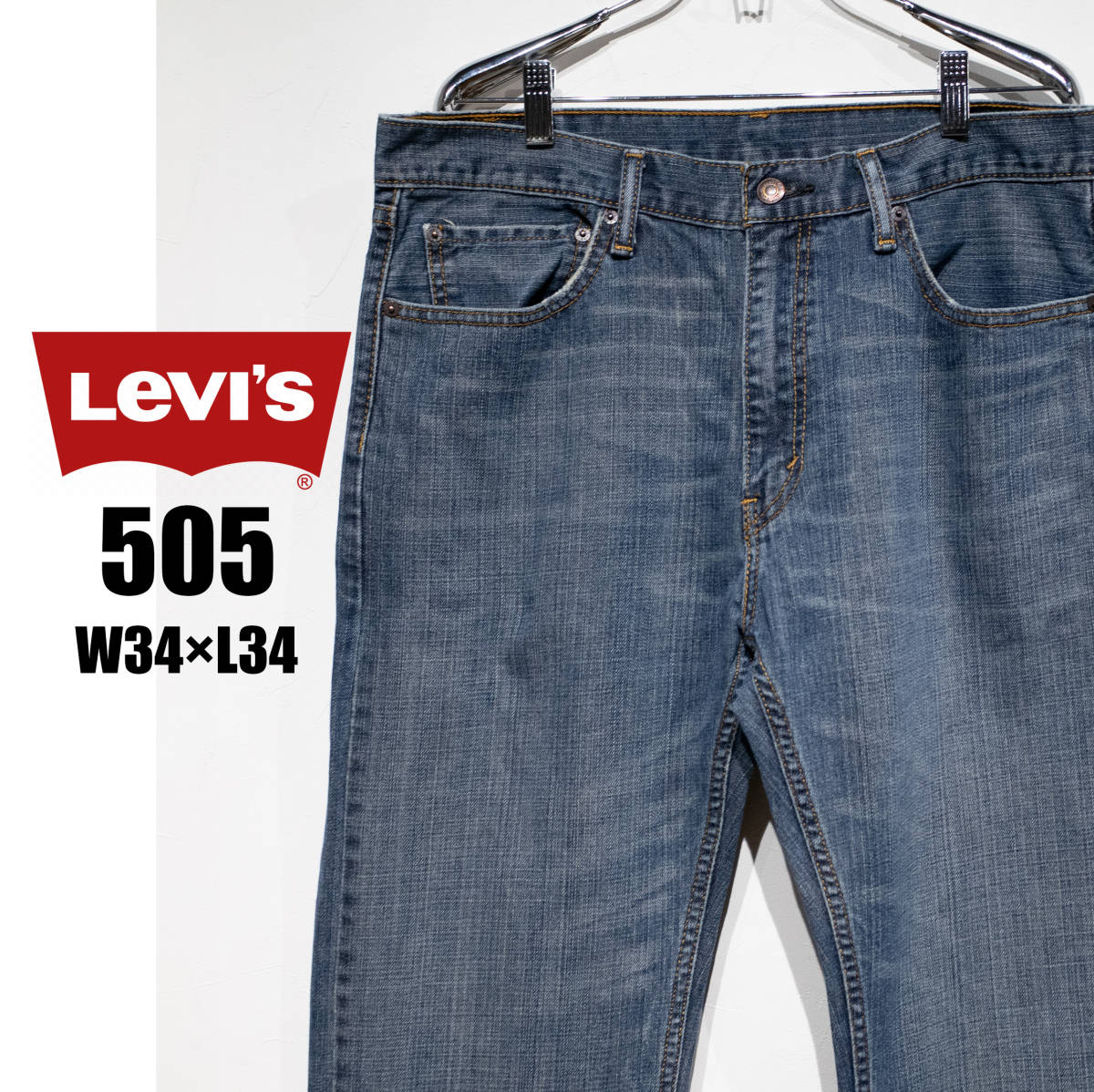 W34×L34 / Levi’s 505 リーバイス デニム ジーンズ ジッパーフライ ストレート インディゴ 脇割り 古着 メンズ レソト製 縦落ち拍卖