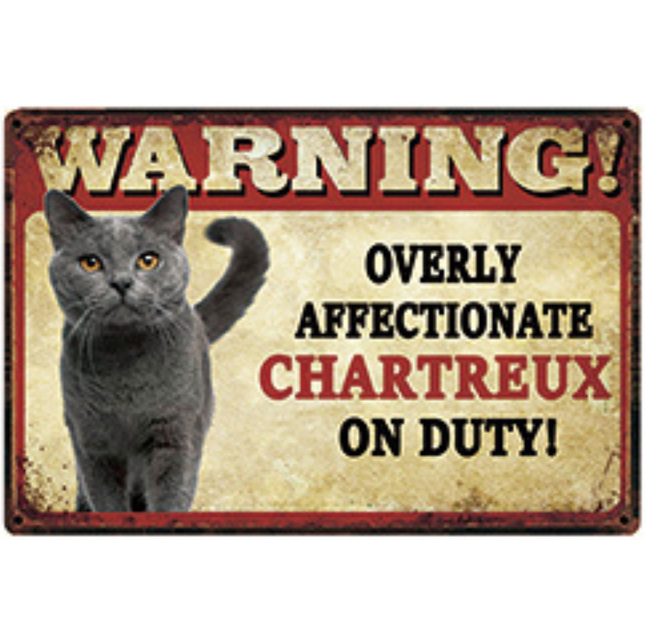A1429 メタル サイン ブリキ 看板 金属 プレート パネル 店 カフェ 警告 注意 危険 動物 ペット 猫 シャルトリュー【3286拍卖