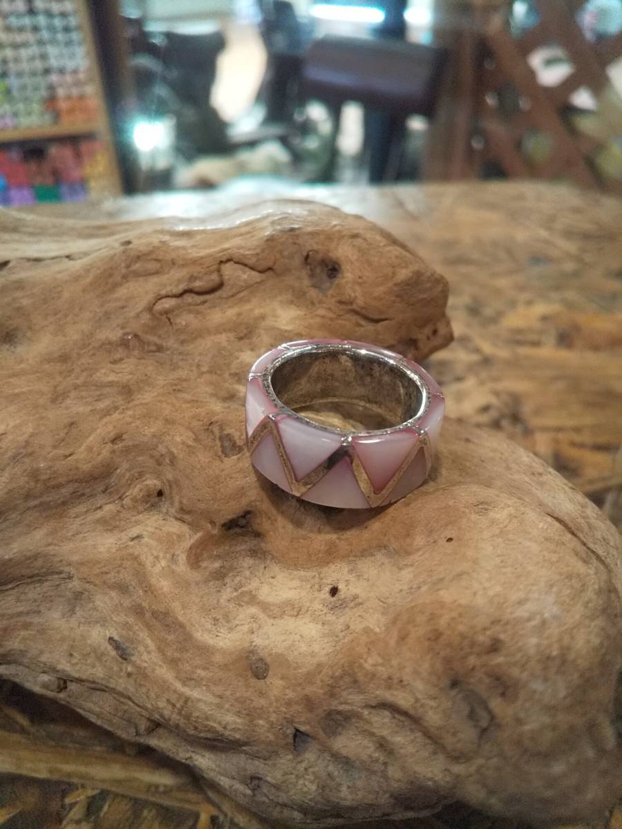 シルバー925,シェル,貝殻,ピンク,リング,指輪,インレイ,13号,12号,インレイワーク拍卖