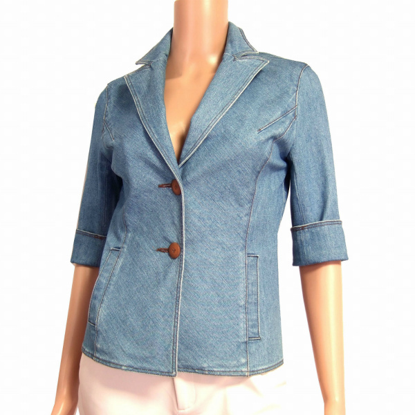 M美品/クードシャンス COUP DE CHANCE デニムジャケット 38号(小さい S相当) ライトブルー 5分袖 ダメージ感 春秋向け アウター レディース拍卖