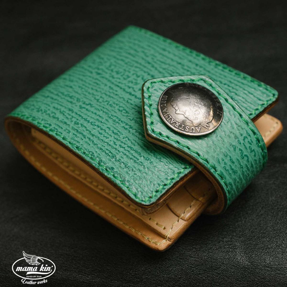 栃木レザー 二つ折り財布 サメ革 シャークスキン ヌメ革 レザーウォレット メンズ・レディース財布 サドルレザー dc009sh46gr拍卖