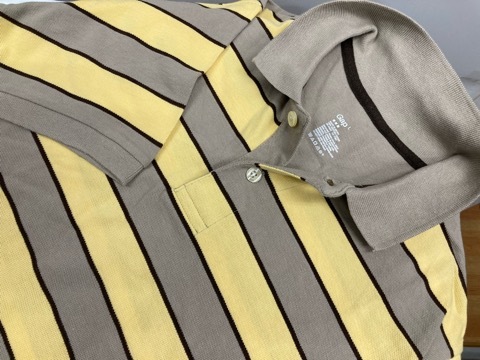 送料無料!ポロシャツ ボーダー 鹿の子 Lサイズ カーキXクリームイエローX茶 GAP★中古未使用格安!拍卖