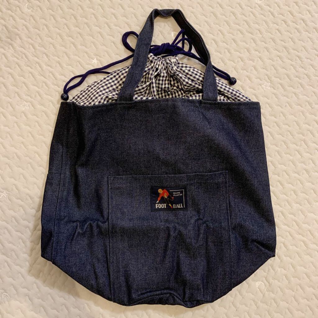 ♪⑥ 中のチェックが可愛い!レトロなデニムトートバッグ拍卖