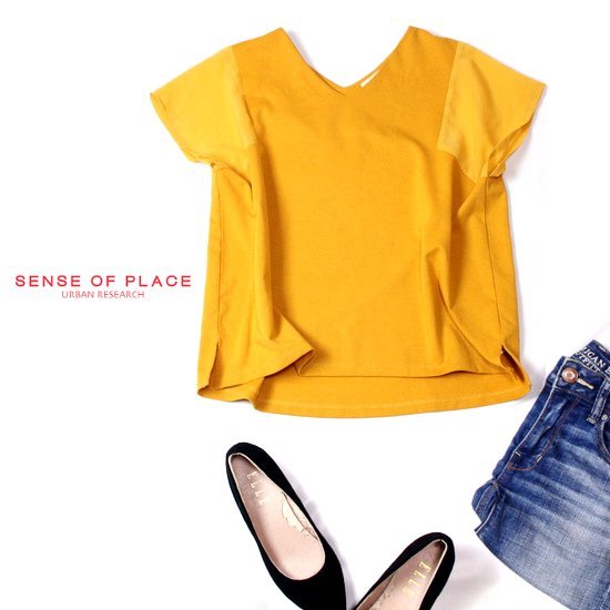 ☆☆ 美品 アーバンリサーチ SENSE OF PLACE ☆☆ 可愛い シフォン切り替え ジャージーストレッチ カットソー F 春 夏 22B06拍卖