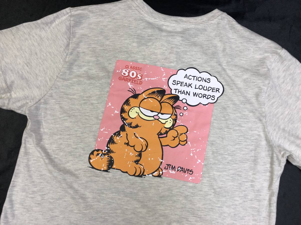 即決◆ガーフィールド GARFIELD◆半袖Tシャツ【L】新品タグ付き グレー レディース 胸ロゴ刺繍 バックプリント◆拍卖