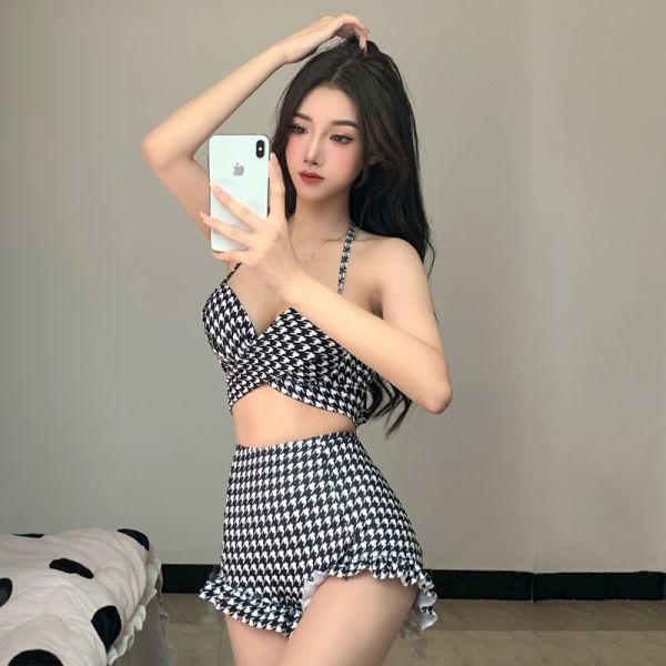 ★★★大反響の予感! レディース 水着 セパレート ホルターネック ショートパンツ 千鳥格子 サマー WW98拍卖