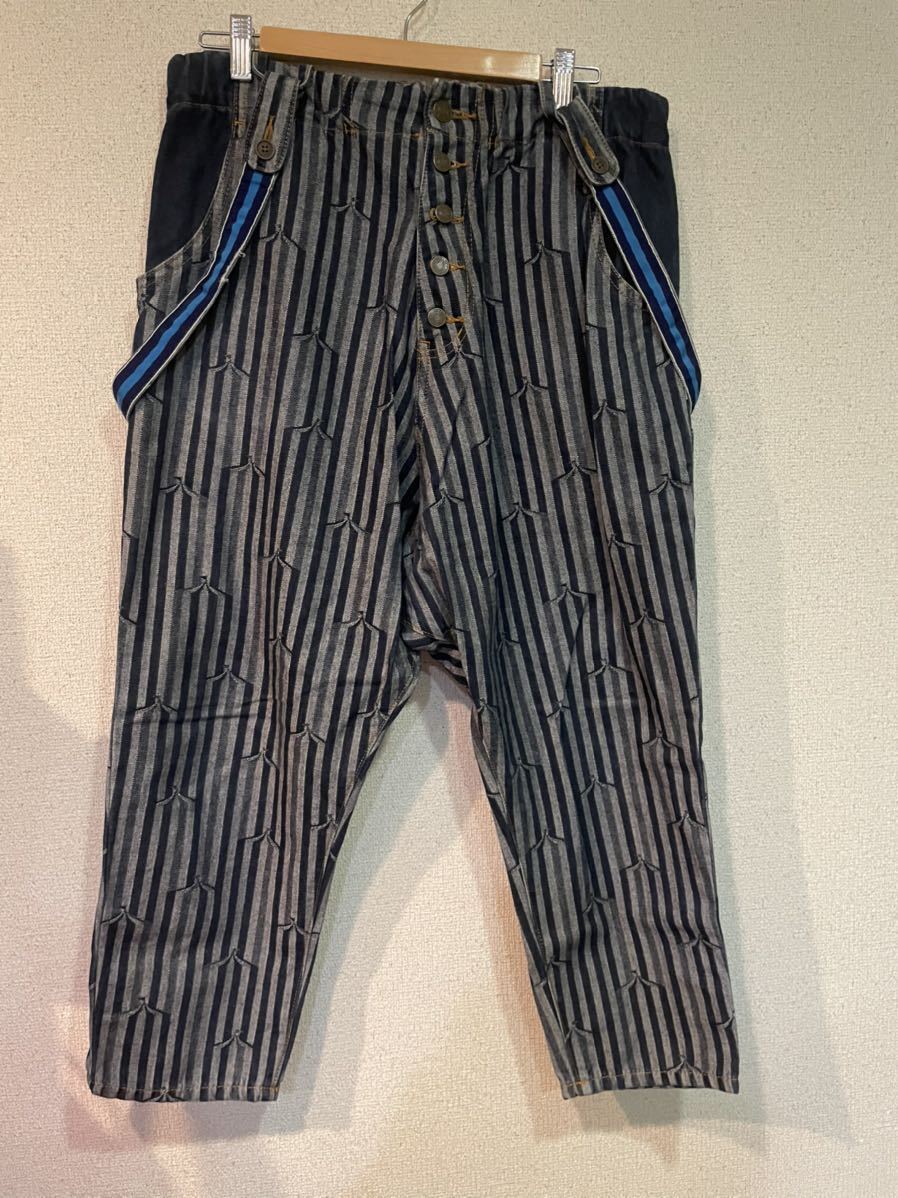 ♪フラボア FRAPBOIS デニム サルエルパンツ ストライプ サーカス テント ジーンズ ジーパン サイズ2 ユニセックス サスペンダー L USED♪拍卖