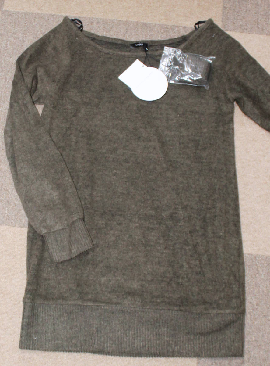 (^-^)L'espoirカーキのチョーカー付きニット ♪L拍卖