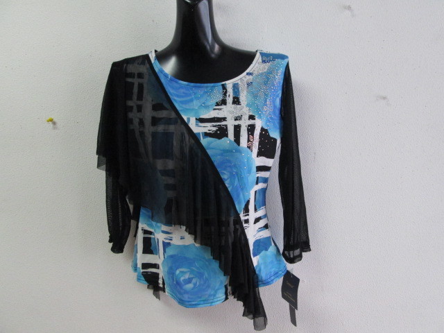 新品◎社交ダンストップス ◎水色 カットカットソー ひらひら拍卖
