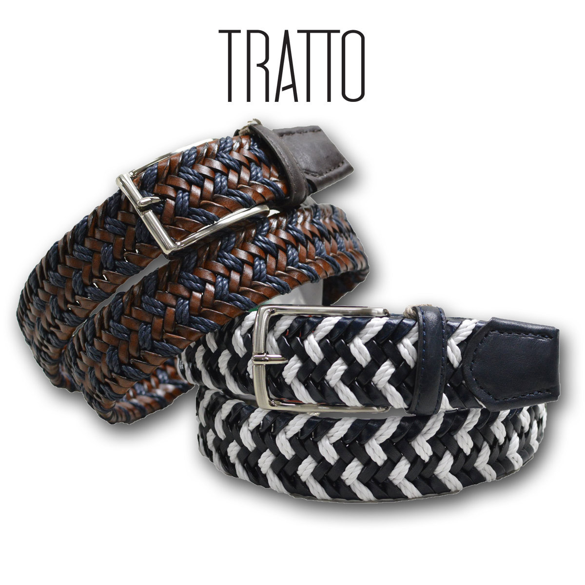 【トラット】メンズ ベルト 編み込み M(79~88cm対応)紺×茶 338221210-43 TRATTO ゴルフ カジュアル 日本製 @拍卖