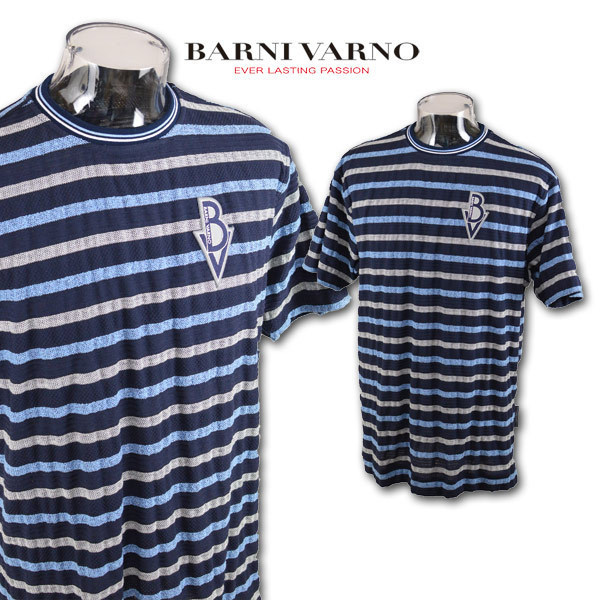 30%OFF【バーニヴァーノ】メンズ 半袖Tシャツ M 紺 ITH3227-67 BARNI VARNO おしゃれ 日本製 @拍卖