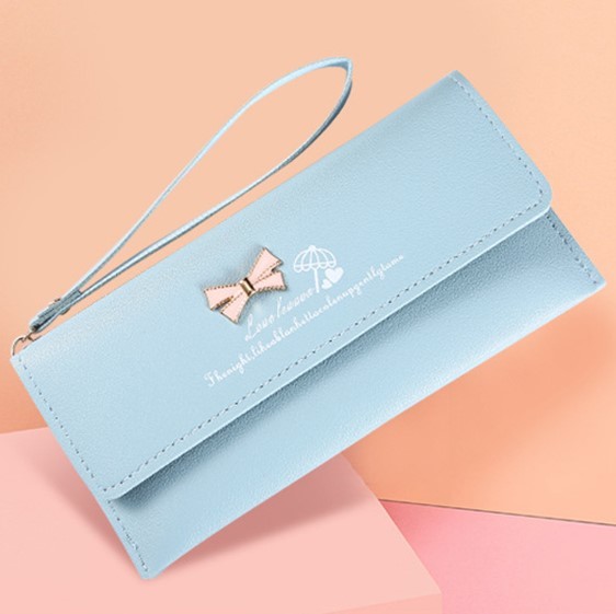 ソフトで心地よい手触りのレディース長財布 高品質PUレザー クラッチウォレット スカイブルー 新品未使用 送料無料 即日発送拍卖