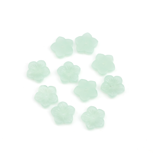 ガラスビーズ50個 フラワー小花形大口パック 青磁色/サイズ13mm×13mm拍卖