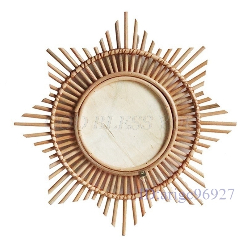 E853★壁掛け 鏡 インテリア 籐細工 太陽 花 フレーム 天然 装飾 リビング 南国 ボヘミアン アジアン雑貨 レトロ おしゃれ拍卖