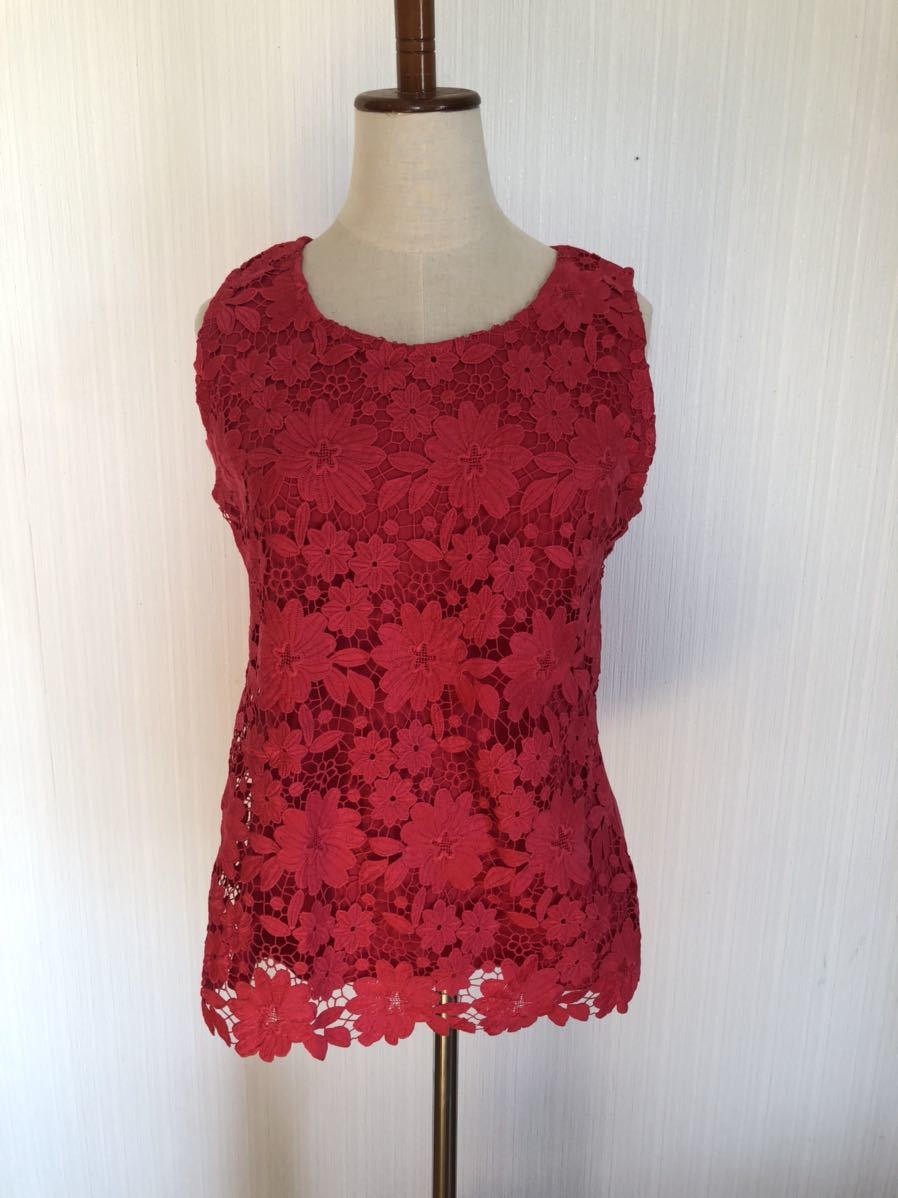 ☆GLISSE♪グリッセ☆ショッキングピンクのカットソー@前面総レース@ノースリーブ拍卖