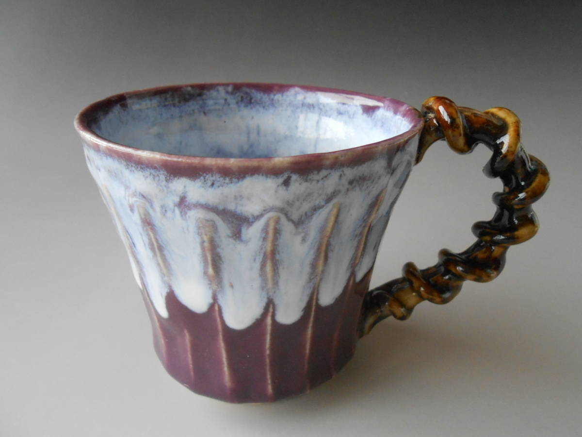 京焼! 浅井一郎 ☆紫紅釉(紫)マグカップ☆ CAS723-1新品 ギフト コーヒー 紅茶 ミルク 茶器拍卖