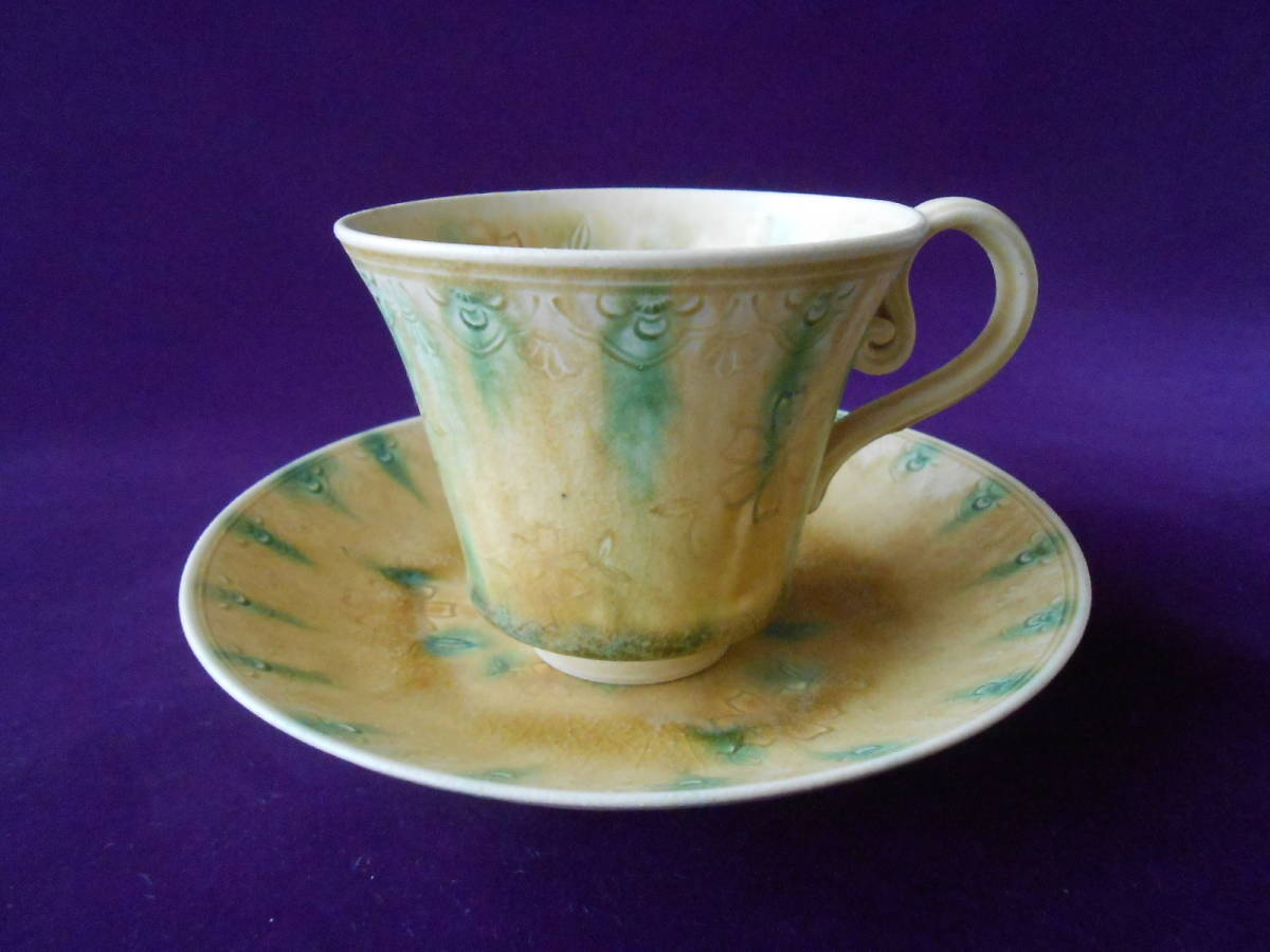 京焼! 加藤治兵衛 ☆釉彩花三島コーヒー碗皿☆ CJV734 新品 ギフト コーヒー 紅茶 ミルク 茶器拍卖