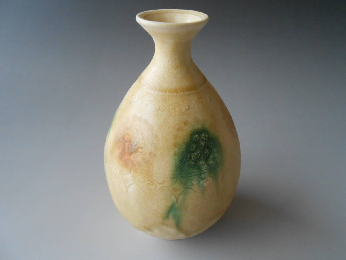 京焼!加藤治兵衛 ☆釉彩花三島・徳利☆ RJY202 新品 木箱入り 片口 酒注 ぐい呑 酒盃 酒器 杯 ギフト 木瀬戸拍卖