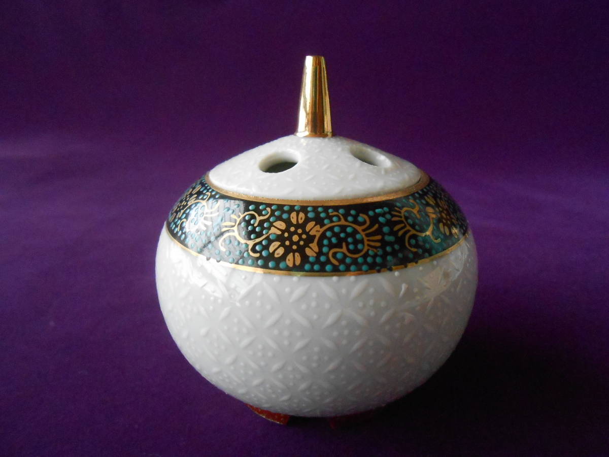 九谷焼! 玉水 ☆青粒白七宝香炉☆ K4-1552 新品 茶道具 リラクゼーション ギフト拍卖