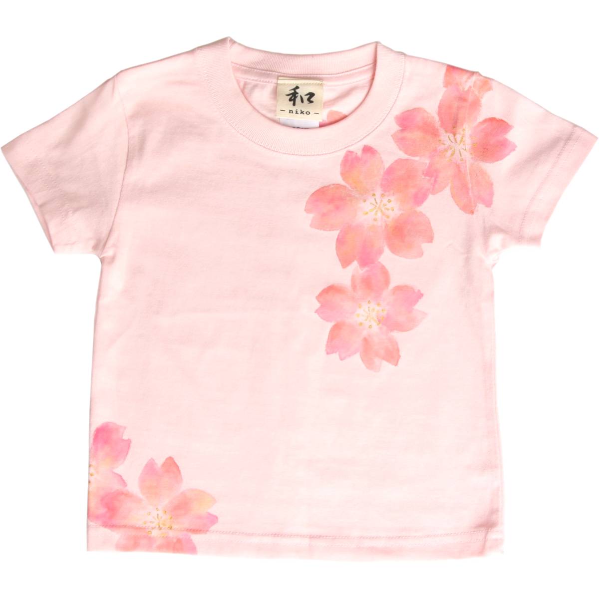 子供服 キッズTシャツ 150サイズ ピンク 舞桜柄 Tシャツ ハンドメイド 手描きTシャツ 和柄 春拍卖