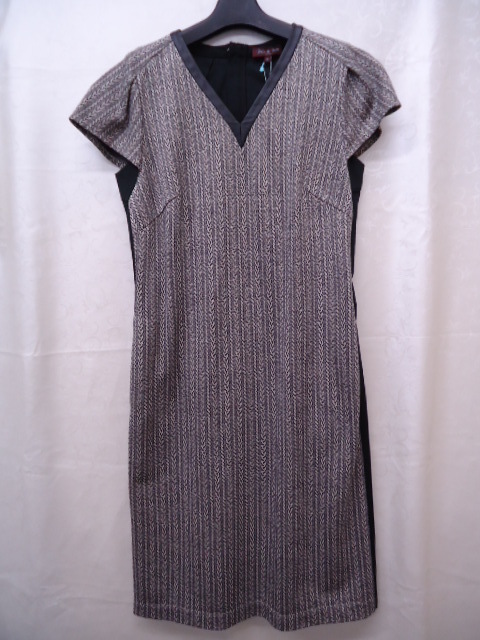 【KCM】mod-t-39-40★新品★【Filo di Seta/フィロディセタ】身頃切替 フレンチスリーブ ワンピース ブラック系 サイズ 40 レディース拍卖