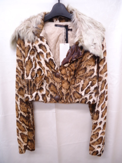 【KCM】jmc-turi-17★ワケあり未使用品★【collection PRIVEE?】フェイクファー ショートジャケット ブラウン系 サイズ 46 レディース拍卖