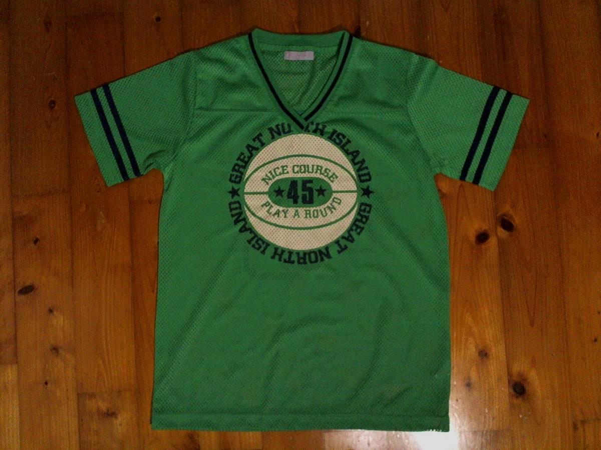 ★PAS DE deux★パドドゥ★ロゴプリント Vネック 半袖メッシュTシャツ フットボールTシャツ M 緑 拍卖