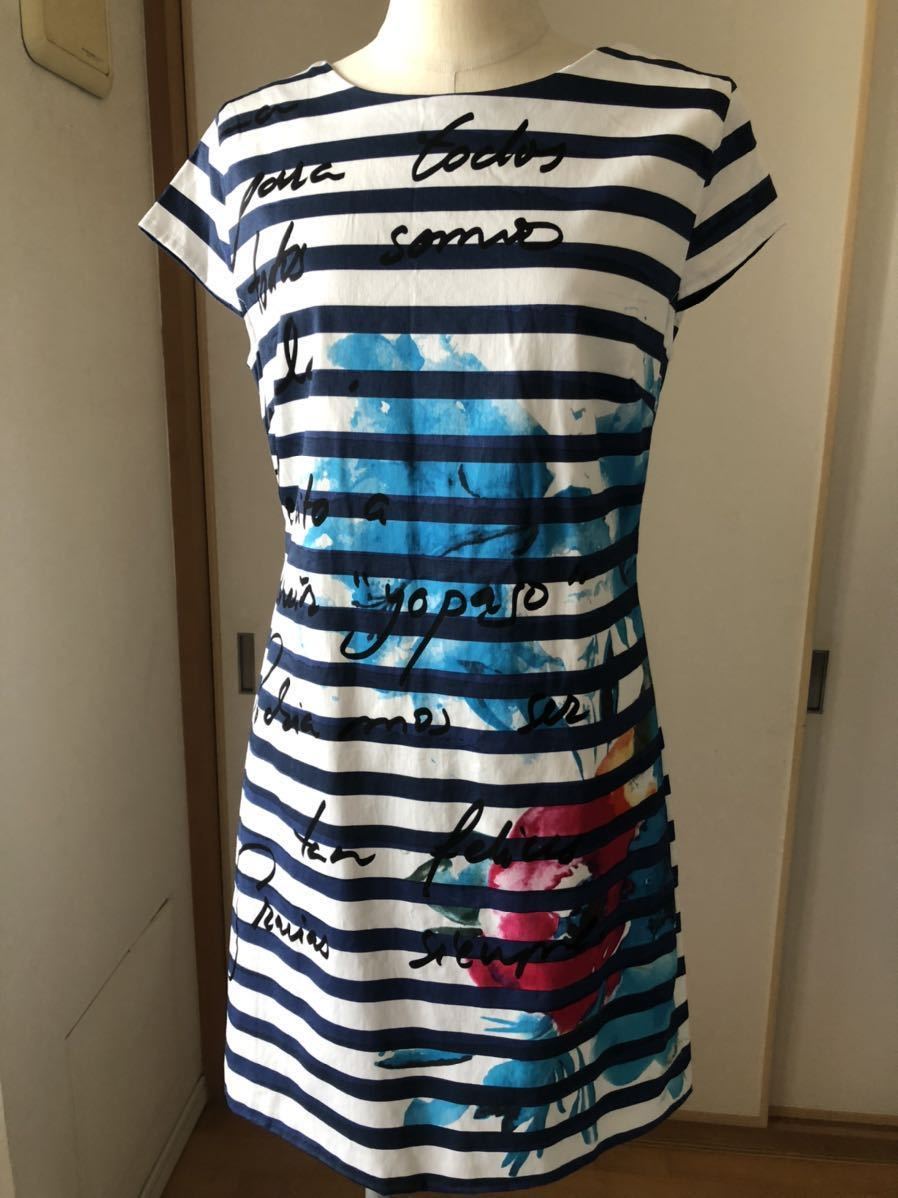 デシガル desigual 新品未使用タグ付き ネイビーボーダーと花柄のチュニックワンピース 40 定価15900円拍卖