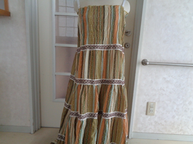 C78-80【1円~】 昭和レトロ ストライプ サマードレス リボンテープ ポリエステル100% アンティーク 長期保管品拍卖