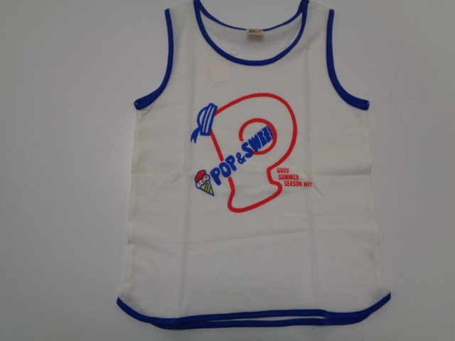 a71-60 昭和レトロ 子供用 タンクトップ メッシュ POP&SWEET ブルーライン サイズ150 日本製 未使用 拍卖