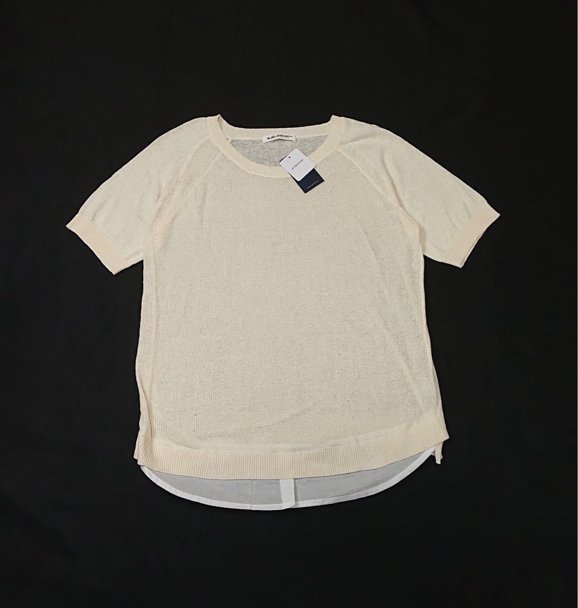 (未使用 レディース) B.L.U.E // 半袖 コットンニット サマー セーター (生成り) サイズ M拍卖