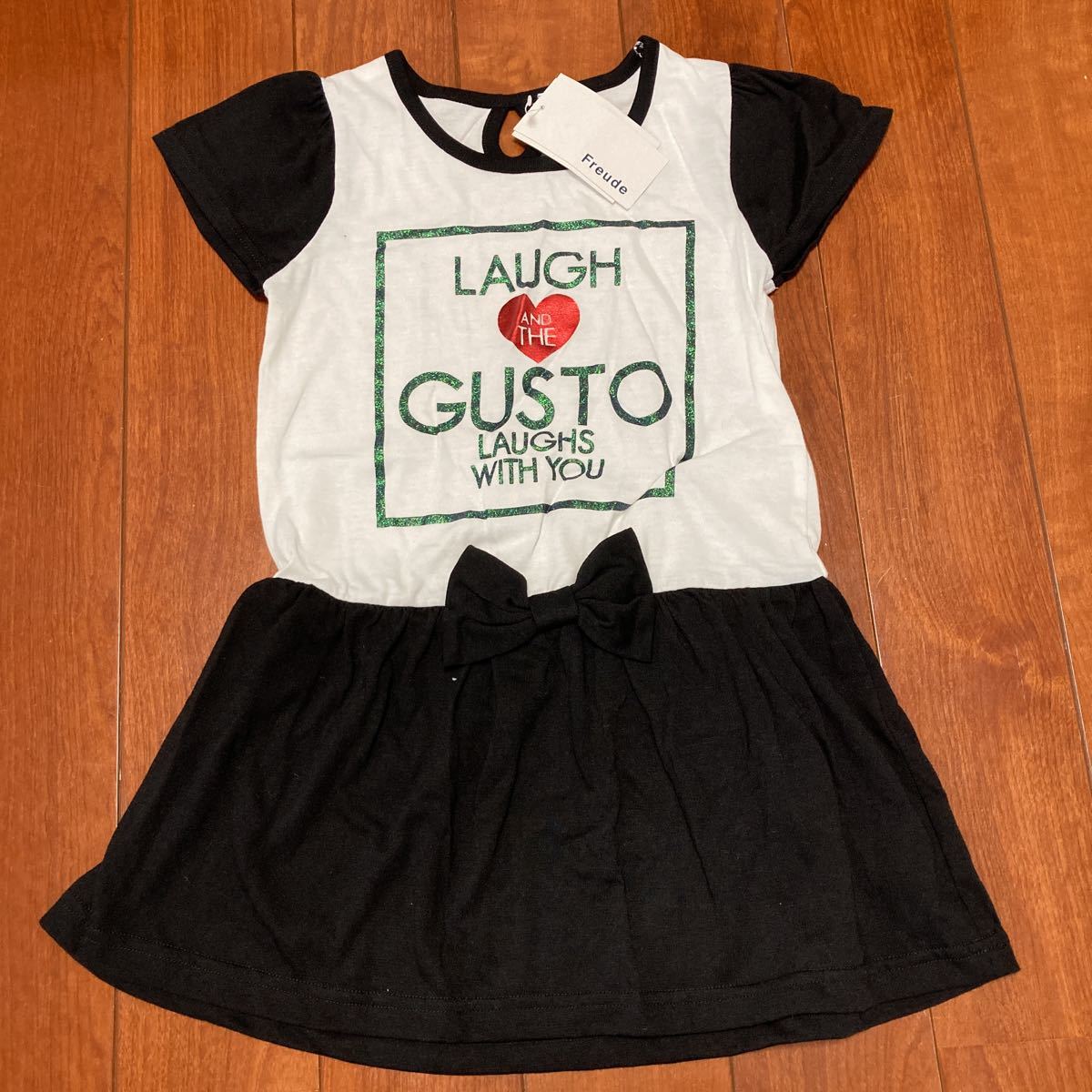 キュート♪ワンピース・半袖・リボン・ホワイト×ブラック・120拍卖