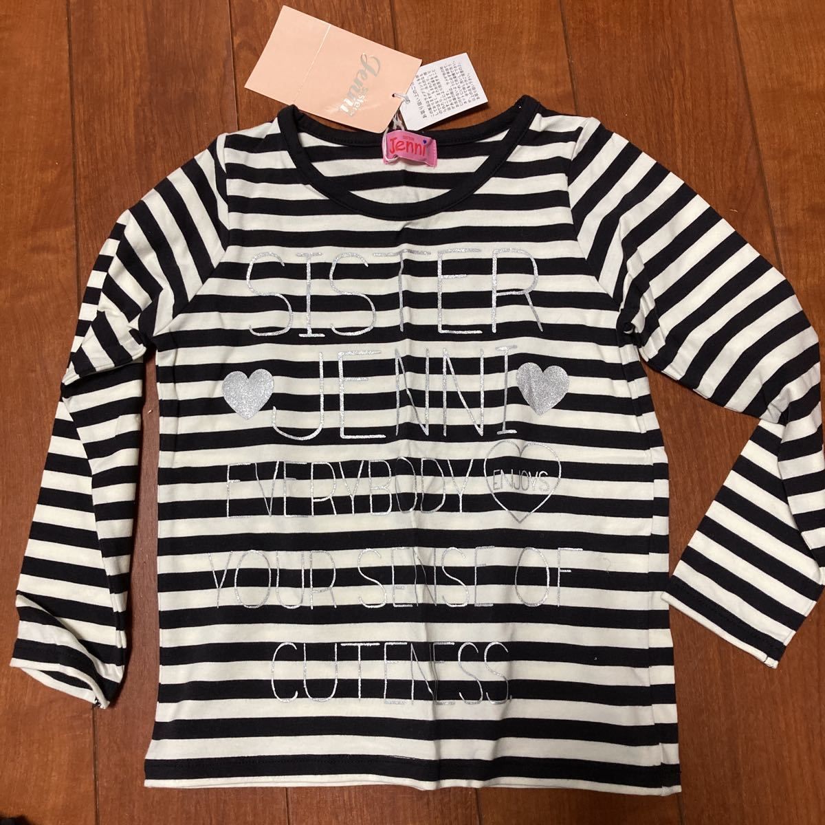 JENNI・ジェニィ・ストレッチ・長袖Tシャツ・ブラック×ホワイト・100・定価3570円拍卖