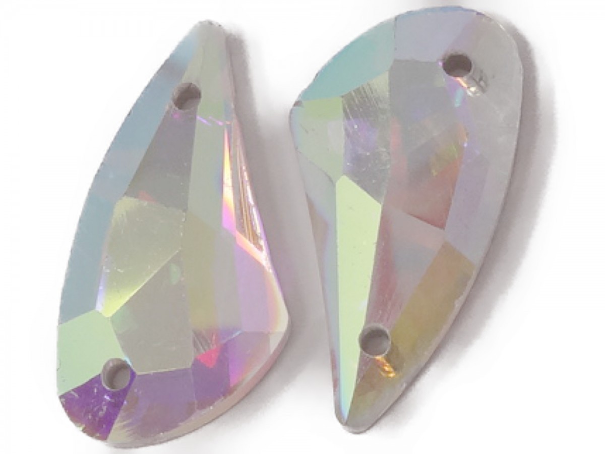 キラリ手芸部 No.6214手芸用ビジュー パーツ ソーオン ストーン(ガラスビーズ ラインストーン)クリスタルAB_1.2cm×2.3cm_13個入り拍卖