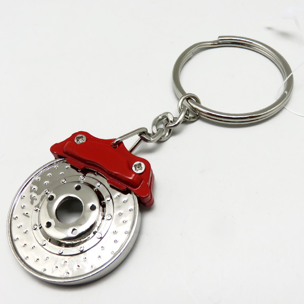 キック:キーホルダー ブレーキローター シルバー/レッド キャリパー ブレーキディスク/KM9005拍卖