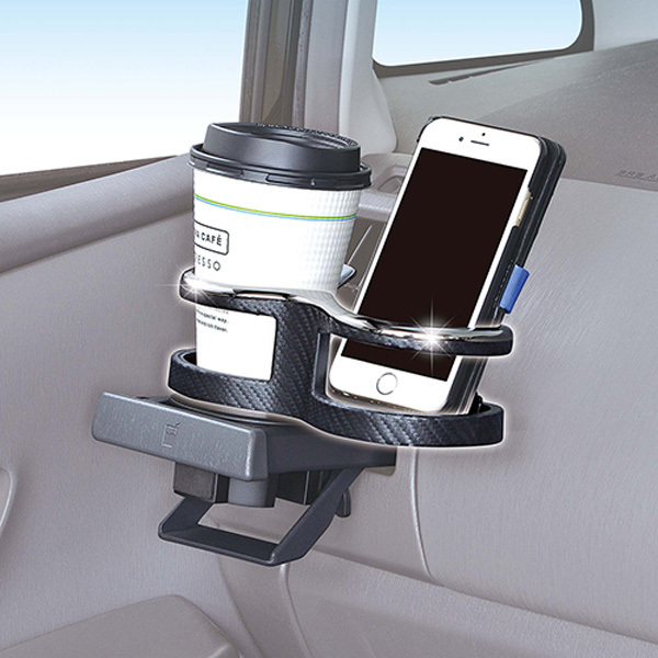 ドリンクホルダー 2連 ツインカップホルダー2WAY スマホ スマートフォン ホルダー カーボン柄 セイワ W920拍卖