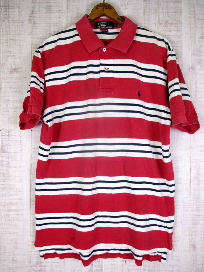 90's ヴィンテージ Polo Ralph Lauren ラルフローレン ポロシャツ ボーダー 鹿の子 M拍卖
