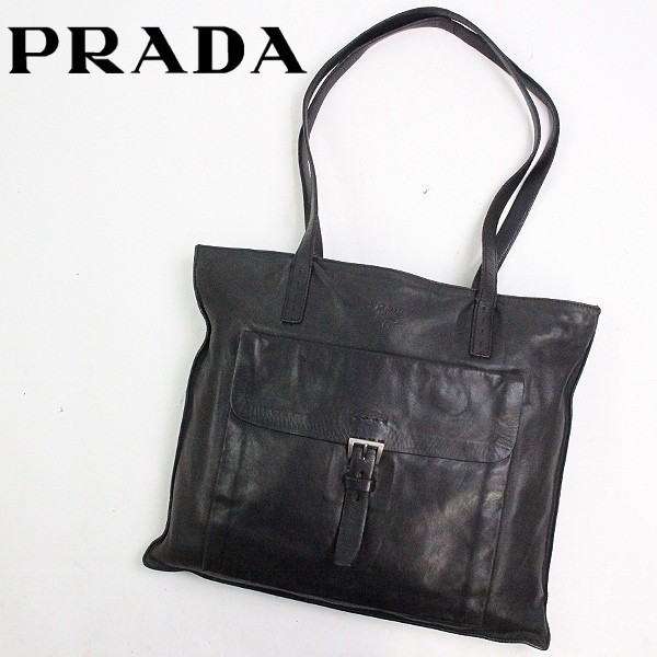 ◆PRADA/プラダ オールレザー 肩掛け ショルダー トート バッグ ブラック拍卖