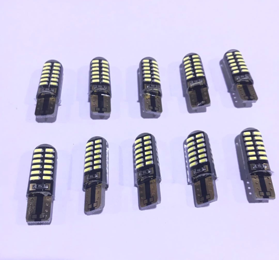 12V T10 LED 両面発光(計24連) シリコン透光レンズ ポジション 白 10個.乗用車 バイク、乗用車などに!拍卖