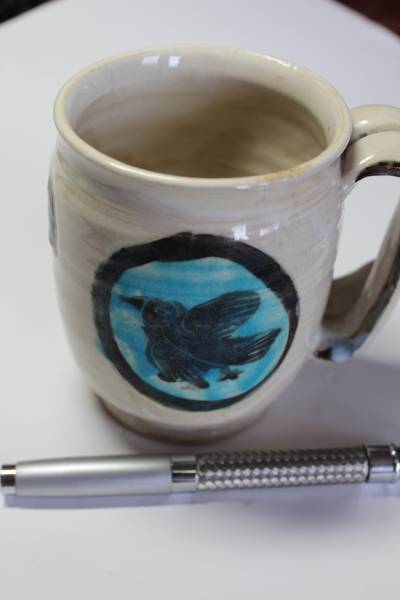中古 陶器のジョッキ 大容量マグカップ 鳥のかわいい図柄 高さ約11cm拍卖