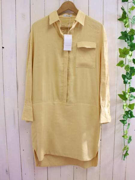 新品*BODY DRESSING ボディドレッシング*アンダードレス付き 麻混シャツワンピース ベージュ 36(S) 定価34,000円拍卖