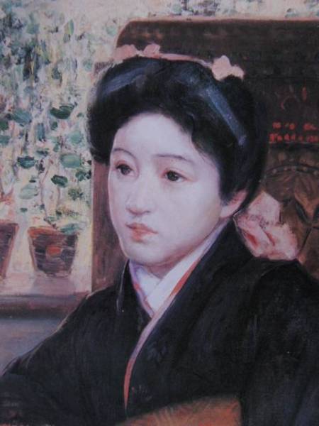 岡田三郎助、若き娘の顔、希少な画集より、高級額装付、状態良好、送料無料、iata拍卖