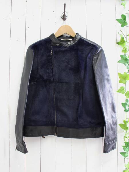 定価14万円 新品*BODY DRESSING ボディドレッシング*本革ラムレザー・ラビットファー切替え シングル ライダースジャケット 38(M)拍卖