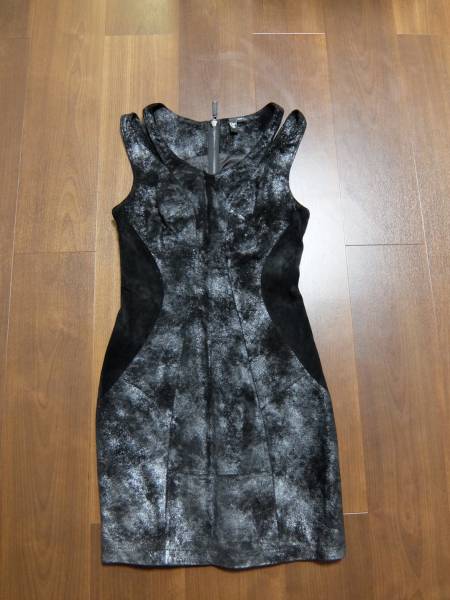 本革レザーシルバーパール色加工ワンピースドレスS拍卖